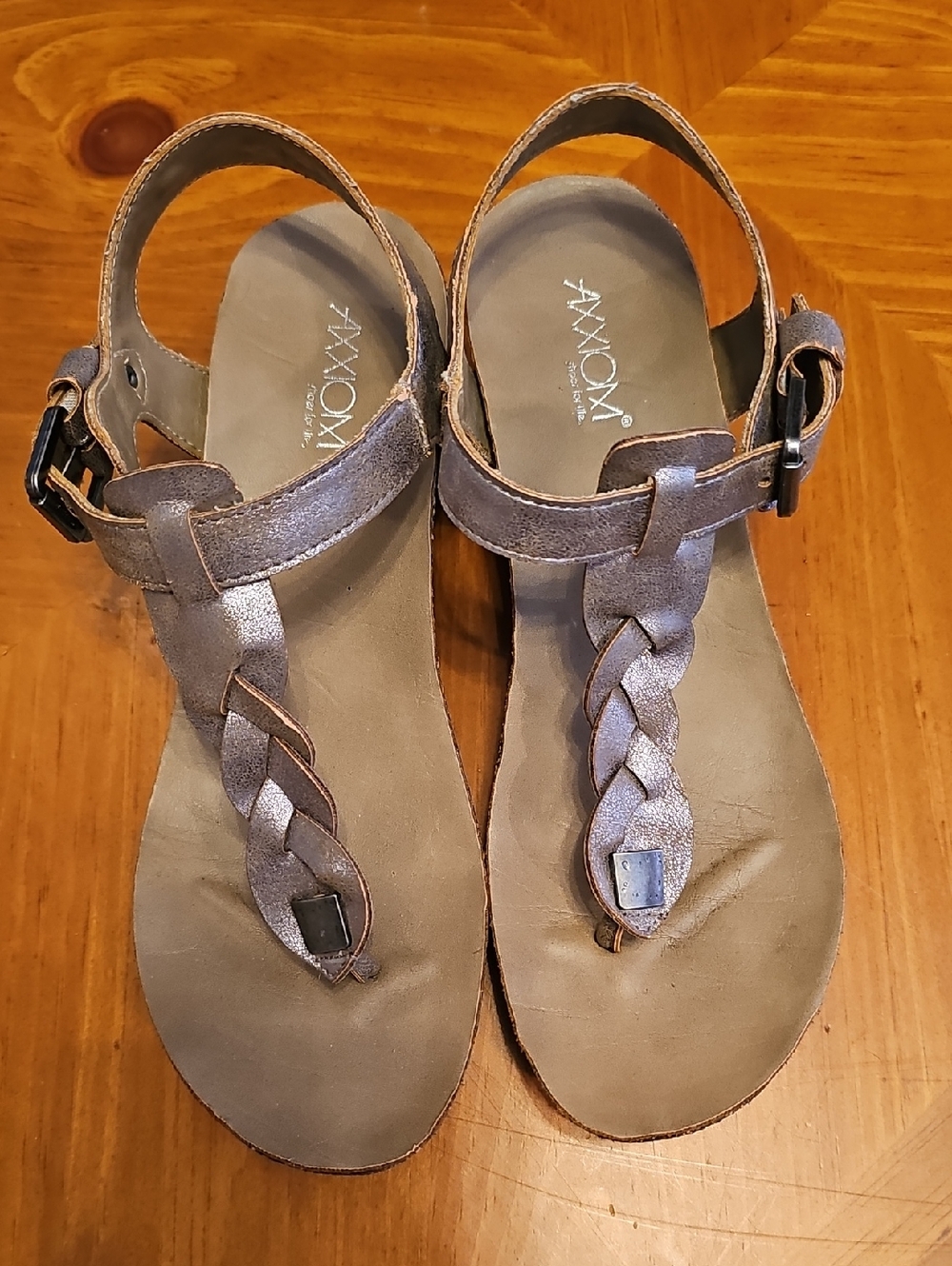 Metallic Pewter Braided Leather Sandals for Women